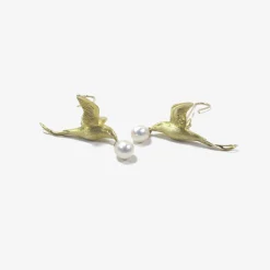 18k & white pearl flying bird earrings