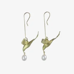 18k & white pearl flying bird earrings