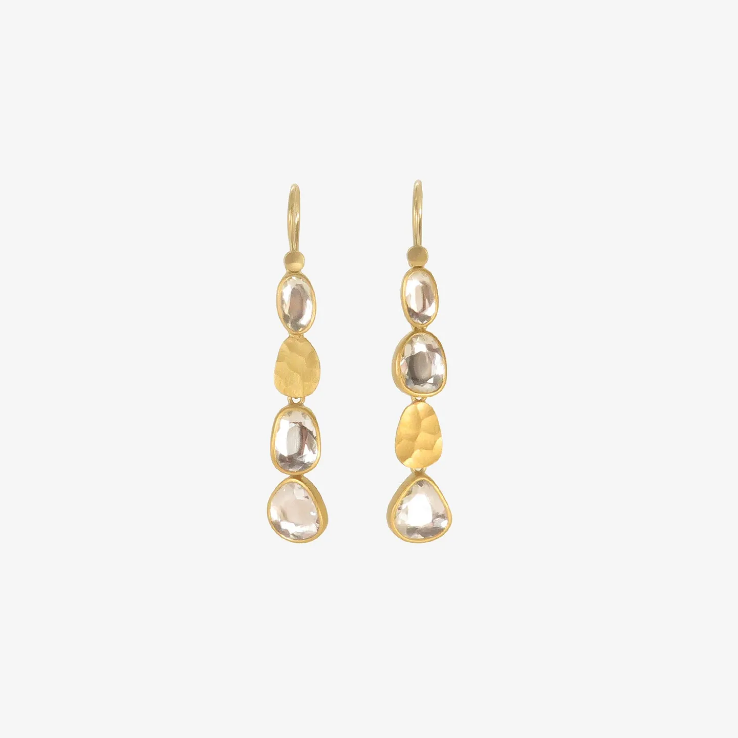 22k & white sapphire quadruple drop earrings, 5.29ct