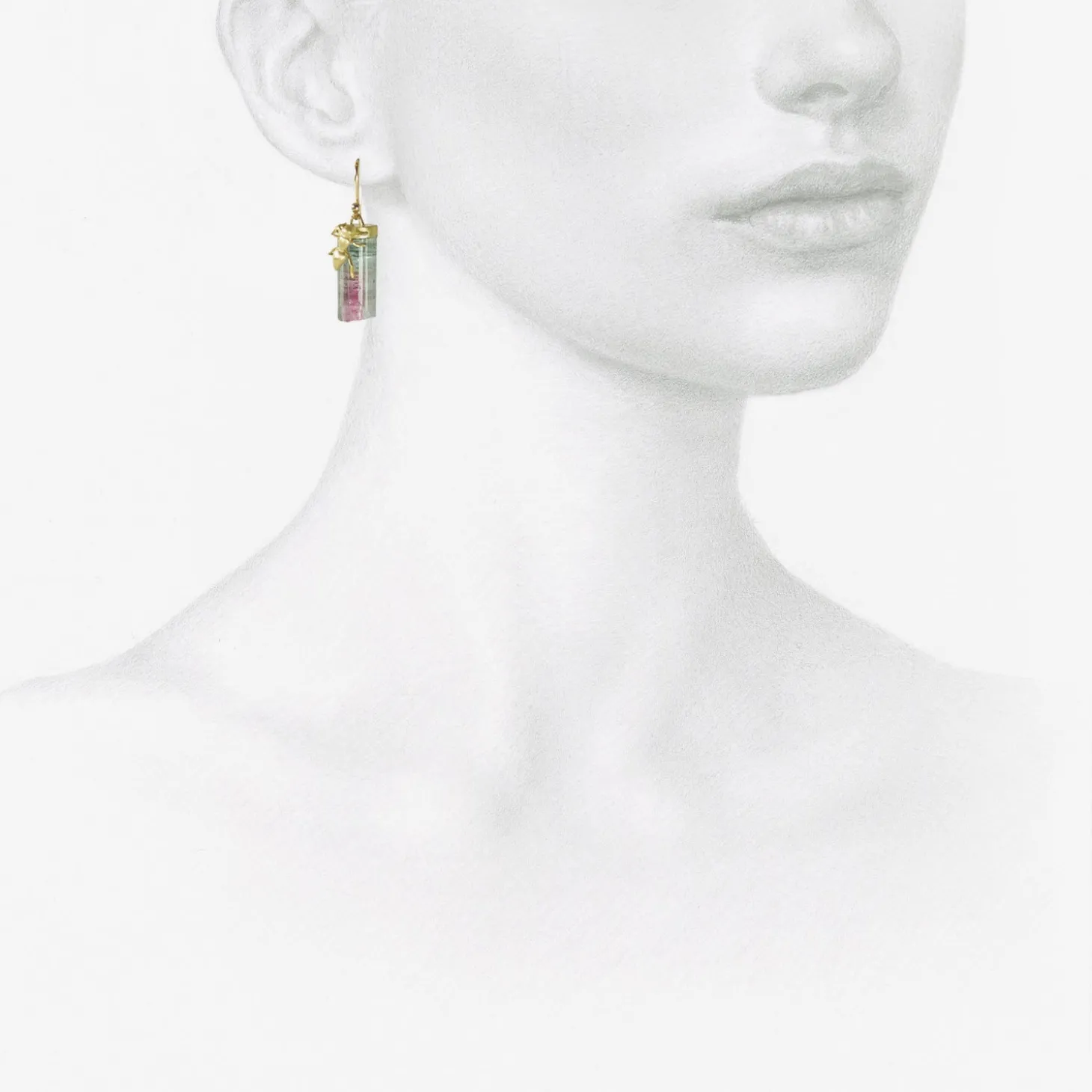 18k ants on watermelon tourmaline crystal earrings