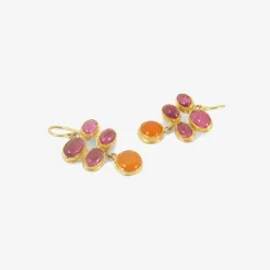 18k bezel-set quadruple pink tourmaline earrings with carnelian drops