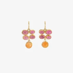 18k bezel-set quadruple pink tourmaline earrings with carnelian drops