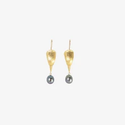 18k bird head earrings with black pearl eggs