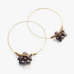 14k black pearl medium hoop clusters
