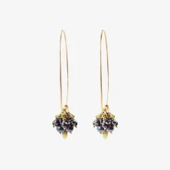 14k black pearl medium hoop clusters
