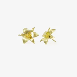 18k double trillium studs with yellow sapphires