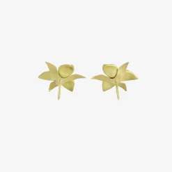 18k double trillium studs with yellow sapphires