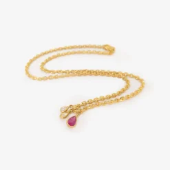 18k fairy chain with pear-shaped pink sapphire & two pear-shaped antique diamonds