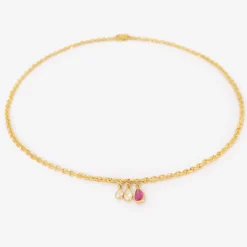 18k fairy chain with pear-shaped pink sapphire & two pear-shaped antique diamonds