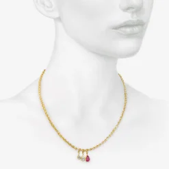 18k fairy chain with pear-shaped pink sapphire & two pear-shaped antique diamonds