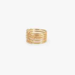 14k five row beaded ring with diamonds, .13ct