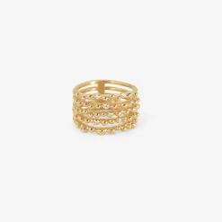 14k five row beaded ring with diamonds, .13ct