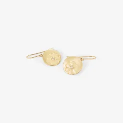 14k flower stamp earrings with diamonds, .08ct