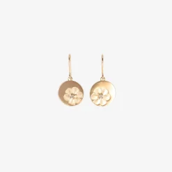 14k flower stamp earrings with diamonds, .08ct