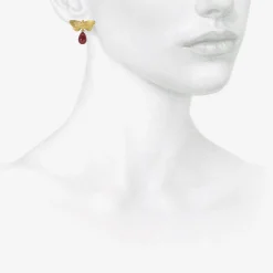 18k large butterfly posts with ruby drops