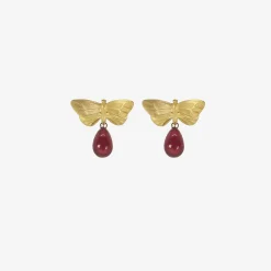 18k large butterfly posts with ruby drops