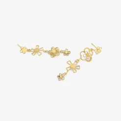 18k long flowery chain earrings on posts