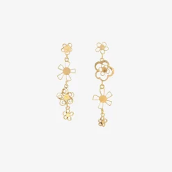 18k long flowery chain earrings on posts