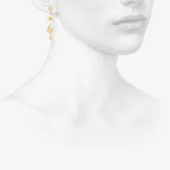 18k long flowery chain earrings on posts