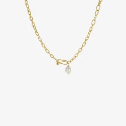 22k mixed large & small oval link chain necklace with keshi pearl