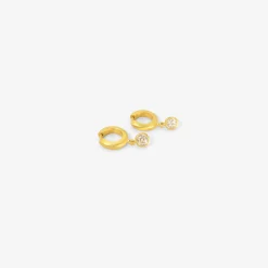 18k 8mm signature hoops with cushion-shaped diamond drops, .67ct