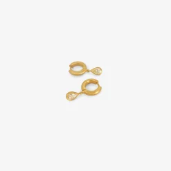 18k 8mm signature hoops with pear-shaped diamond drops, .85ct