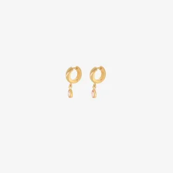 18k 6.5mm signature hoops with padparadscha sapphire drops, .43ct