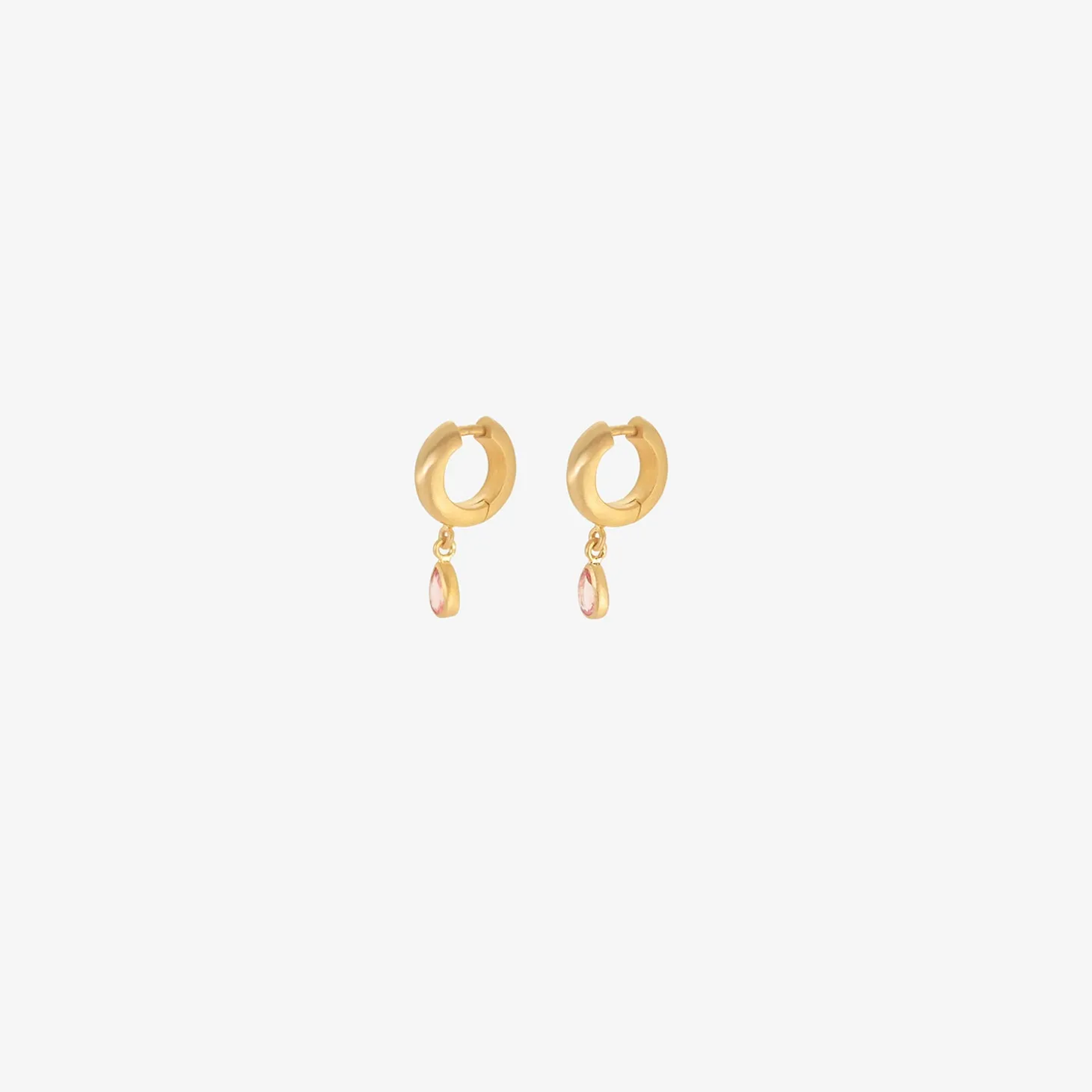 18k 6.5mm signature hoops with padparadscha sapphire drops, .43ct