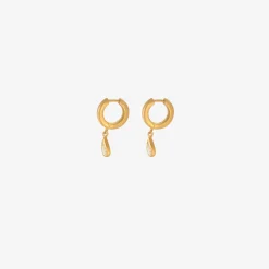 18k 8mm signature hoops with pear-shaped diamond drops, .85ct