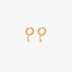18k 8mm signature hoops with pear-shaped diamond drops, .53ct