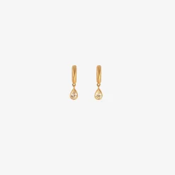 18k 8mm signature hoops with pear-shaped diamond drops, .85ct