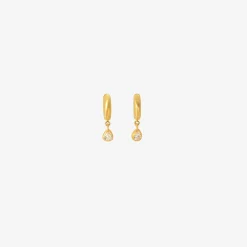 18k 8mm signature hoops with pear-shaped diamond drops, .53ct