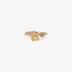 14k open flower & large bud ring with diamonds, .06ct