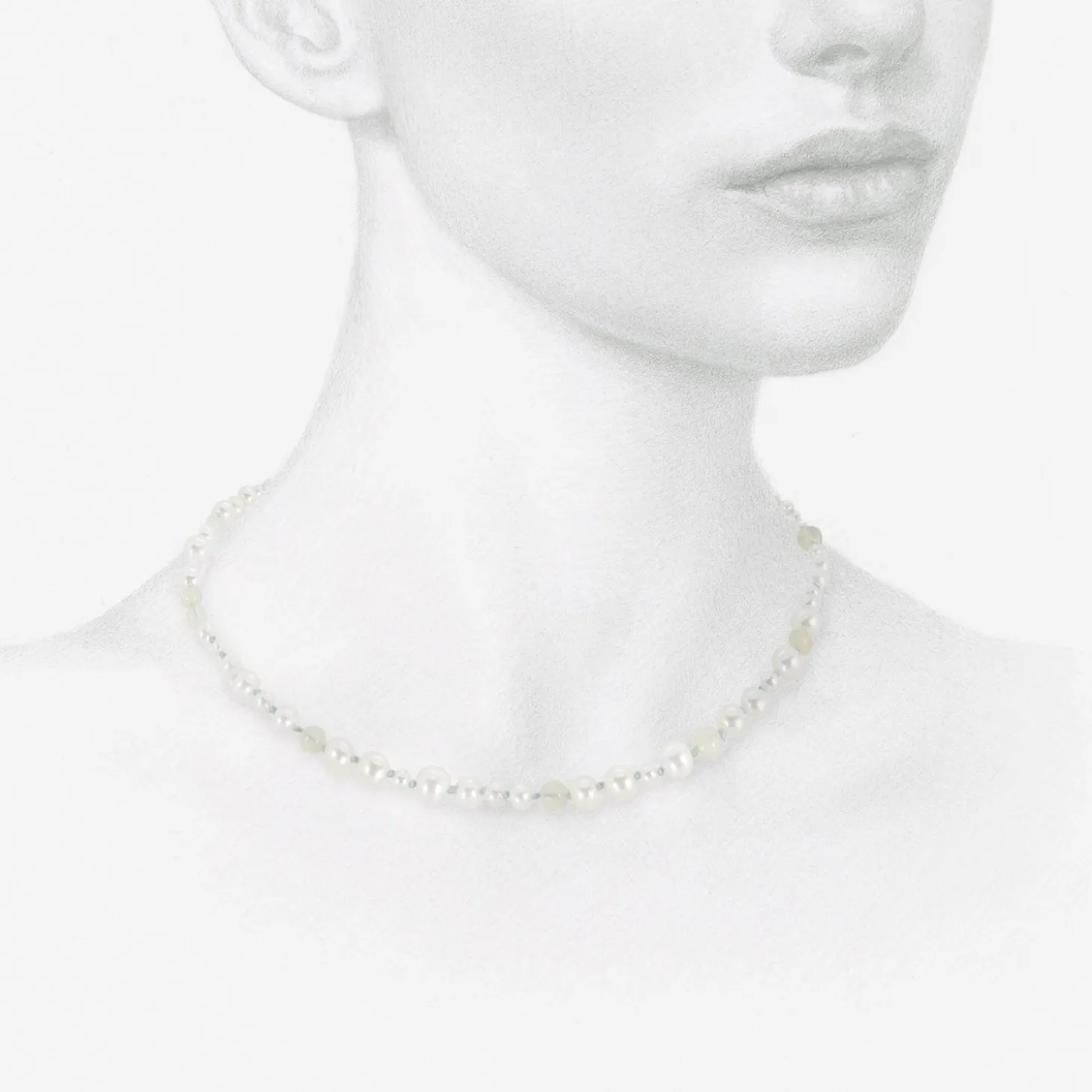 18k pearl & opal choker on blue silk thread