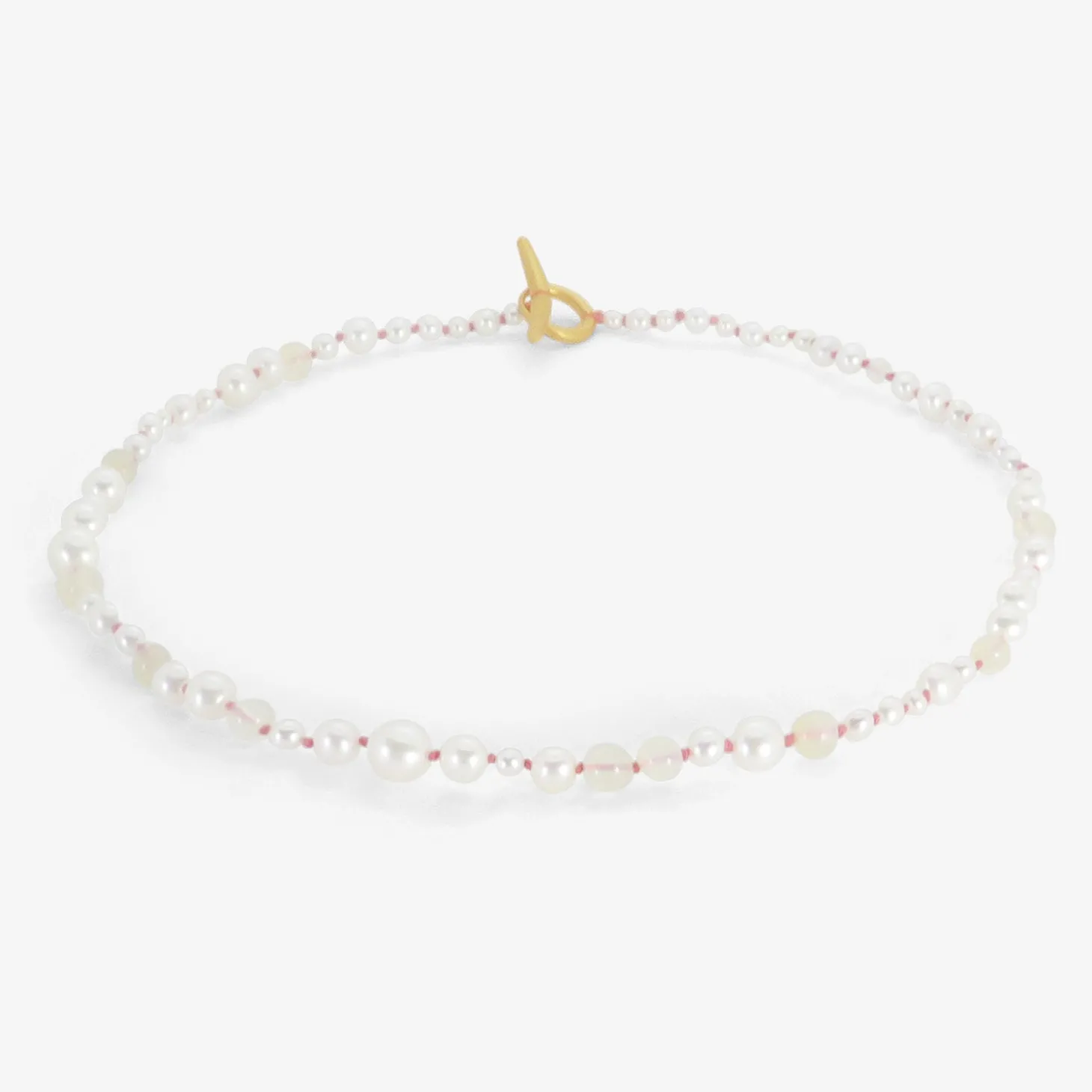 22k pearl & opal choker on coral silk thread