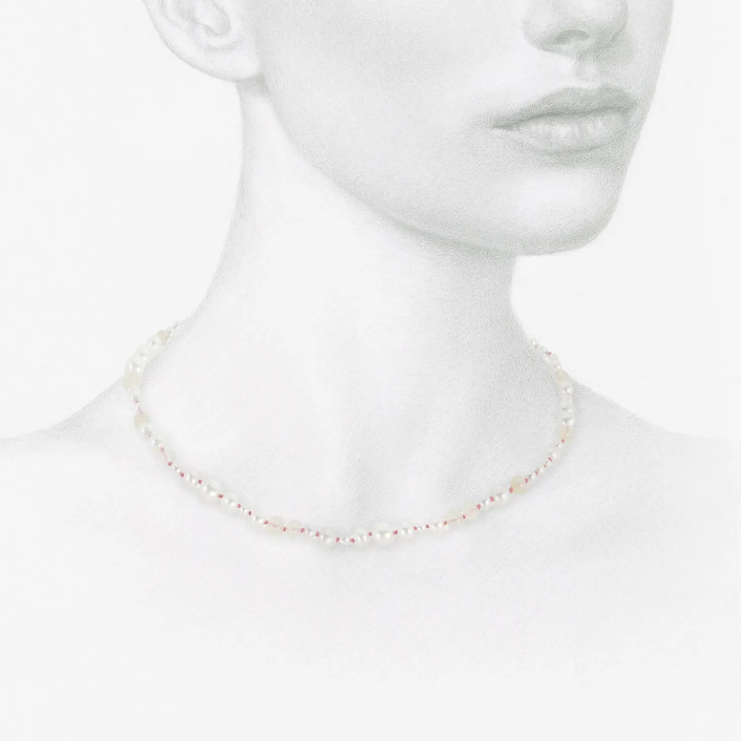 22k pearl & opal choker on coral silk thread