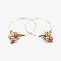 14k pink pearl small hoop clusters