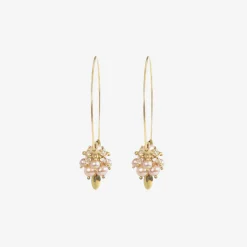14k pink pearl small hoop clusters