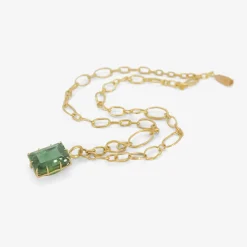 22k random link chain with emerald-cut green beryl pendant & topaz detail