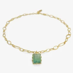 22k random link chain with emerald-cut green beryl pendant & topaz detail