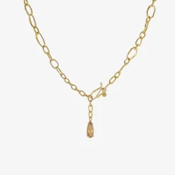 22k random link chain with emerald-cut green beryl pendant & topaz detail