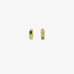18k signature hoops with diamonds & emeralds