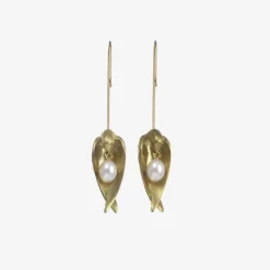 18k sleeping bird earrings with white pearls