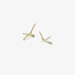 14k small branch studs with diamond briolette