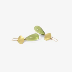 18k small oval scallop earrings with green amber drops