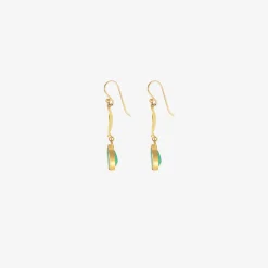 18k small oval scallop earrings with colombian emerald drops, 4ct