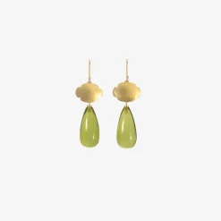 18k small oval scallop earrings with green amber drops