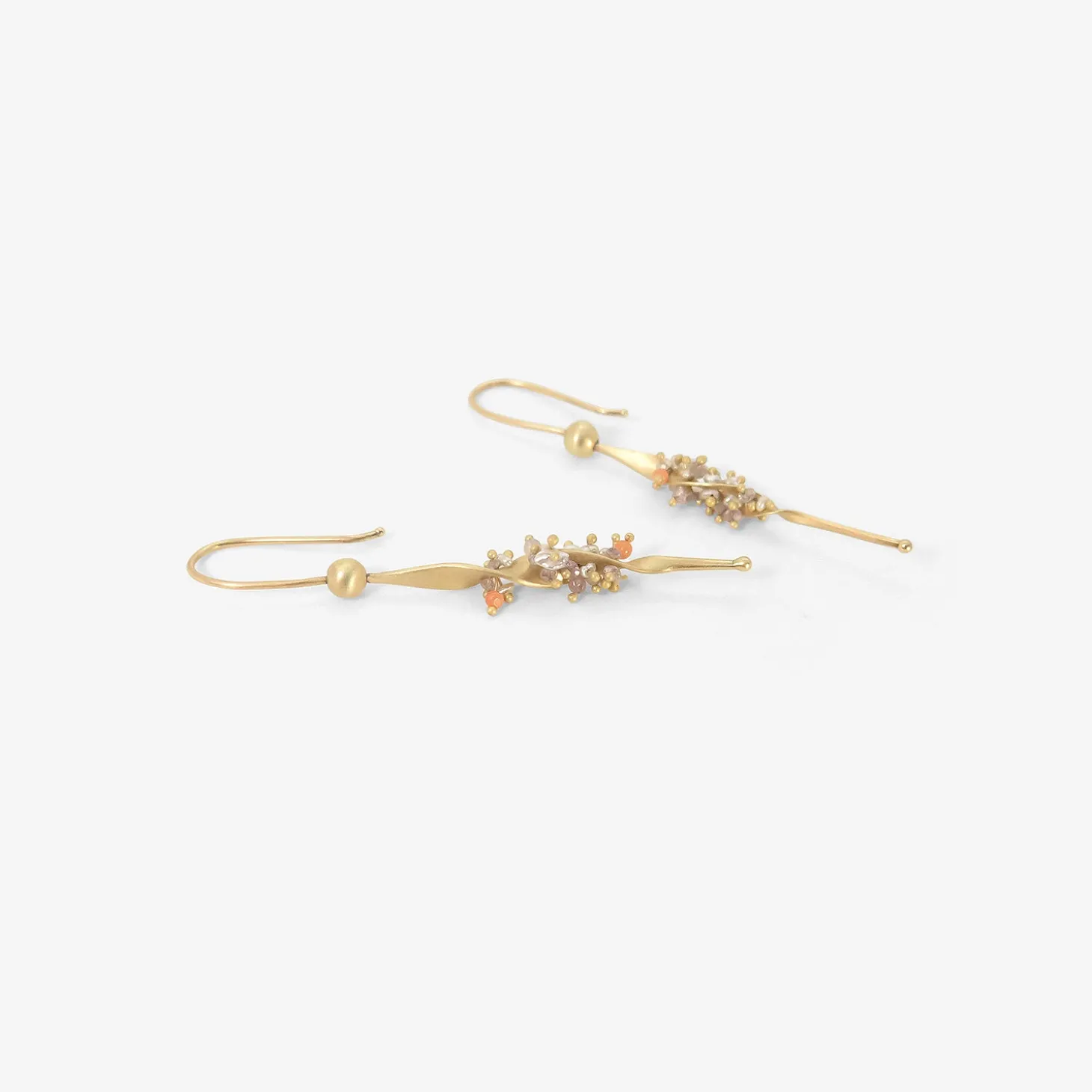 14k small seaweed earrings with keshi pearls & diamonds
