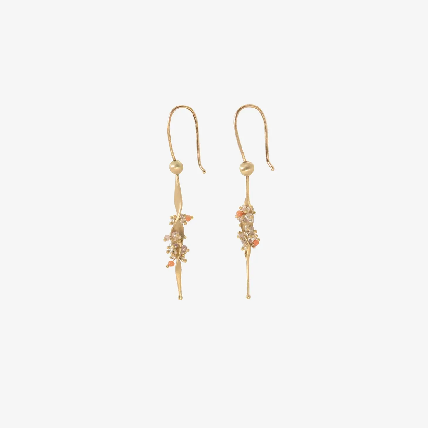 14k small seaweed earrings with keshi pearls & diamonds