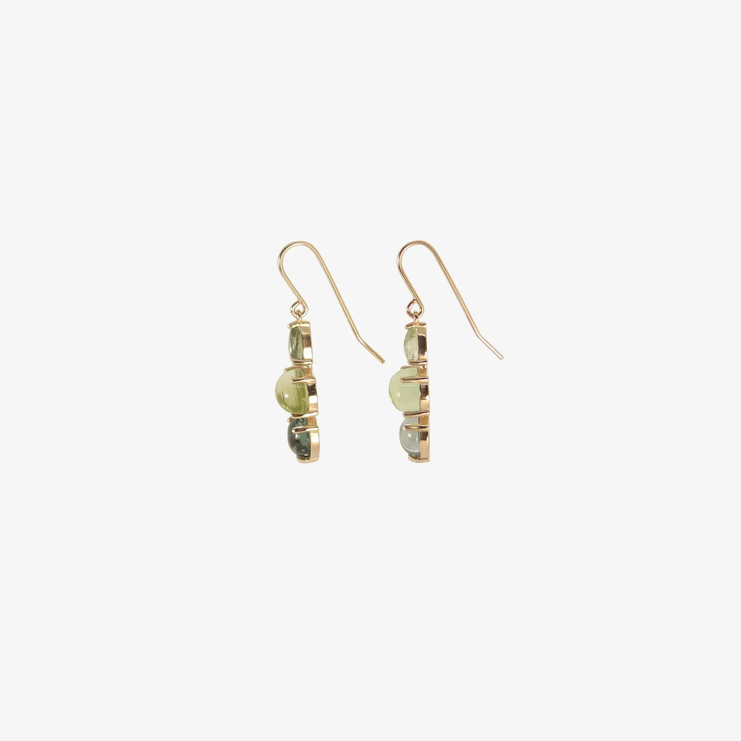 14k triple drop earrings with blue & green tourmaline